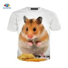 Camiseta com estampa 3d de animais hamster, camiseta masculina de manga curta casual 2024 - compre barato