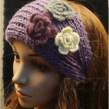 Wholesale women's fashion knitted crochet wool warm headwear beautiful three flower headband turban headdress 10 pcs/lot 2024 - buy cheap