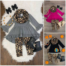 Kids Baby Girls Outfit T-shirt+ Leopard Print Pants+Headwear Set Toddler Petal Sleeve Loose Tops Clothes Set 2024 - buy cheap