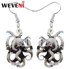 WEVENI Acrylic Halloween Gray Skeleton Octopus Earrings Prinit Skull Dangle Drop Jewelry For Women Girl Birthday Gift Decoration 2024 - buy cheap