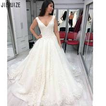 JIERUIZE Romantic White Appiques Wedding Dresses V Neck Lace Up Back Sleeveless With Bow A Line Wedding Gowns robe de mariee 2024 - buy cheap