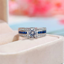 Роскошное мужское и женское кольцо с синим кристаллом, винтажные обручальные кольца серебряного цвета для женщин и мужчин, обручальное кольцо из искусственного циркония 2024 - купить недорого