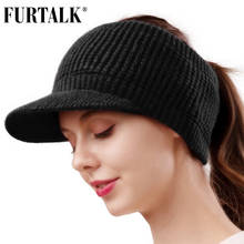 Furtalk boné de inverno feminino, chapéu de beisebol de malha com lã de veludo, chapéu esportivo bagunçado, boné de rabo de cavalo alto para mulheres 2024 - compre barato