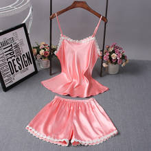 Summer Satin Pajama Set Silk Sexy Sleepwear Woman Suspender Lady'S Pajamas Sleeveless Shorts Pijama Mujer Verano Plus Size