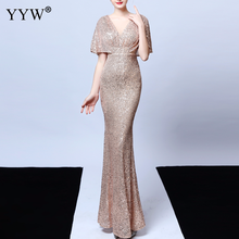 Женское вечернее платье с золотыми блестками, Элегантное Длинное платье с глубоким v-образным вырезом и открытой спиной, с расклешенным рук... 2024 - купить недорого