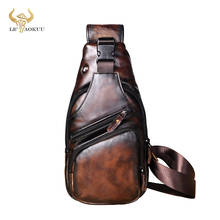 Quality Leather Men Casual Coffee Fashion Travel Triangle Chest Sling Bag Design 8" Tablet Shoulder Strap Bag Daypack Male 8015 2024 - buy cheap