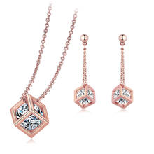 Collar y pendientes de cristal de Color oro rosa, conjunto de pendientes y pendientes hechos con cristales austriacos, de alta calidad, ZYS058 2024 - compra barato