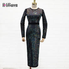 2020 Autumn Women Luxury Diamonds Pencil Bandage Runway Dress Plus Size Sexy Long Sleeve Bodycon Long Party Dresses Vestidos 2024 - buy cheap