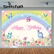 Sensfun Beautiful Girls Birthday Party Photography Backdrop Rainbown Flowers Butterfly Newborn Baby Shower Background Customized 2024 - buy cheap