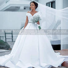 Vestido de novia de satén blanco para mujer, vestido de novia largo con cuentas brillantes, plisado de cristal y hombros descubiertos, 2021 2024 - compra barato
