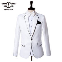 Litesxali blazer masculino branco, 2021, slim fit, casamento, noivo, traje de palco para cantores, homens, roupa de baile q107 2024 - compre barato