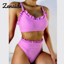 Zenaide Strap High Waist Swimsuit Women Beachwear Bathing Suit Fashion Push Up Ruffle Sexy Pink Young Girls Bikini 2021 2024 - buy cheap