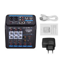 Muslady u4 console de mixagem usb, console portátil de 4 canais com misturador de áudio bt e placa de som embutida de 48v phantom power eu/us plug 2024 - compre barato