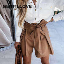 Gentillove casual cintura alta faixas de couro do plutônio shorts mulher cintura elástica escritório sólido diário curto do vintage harajuku calças curtas 2024 - compre barato