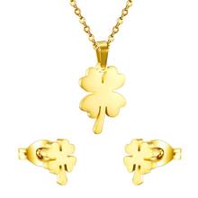 LUXUKISSKIDS Hot Selling Four Leaf Clover Lucky Pendant Necklace Earrings Set Women Accessories For Birthday Gift Gold/ Steel 2024 - buy cheap