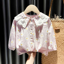 Camisa manga longa com gola de folhas e flores para meninas, camisa escolar para bebês recém-nascidos 2024 - compre barato