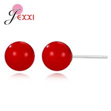Sex Red Beaded Stud Earring 925 Sterling Silver Jewelry Simple Round Crystal Stone Pin Needle Pendientes for Woman Female 2 Size 2024 - buy cheap