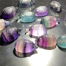 Natural quartz carved gemstone rainbow fluorite hedgehog for Healing crystals decoration 2024 - buy cheap
