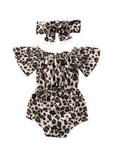 0-24M Infant Baby Girls Boys Jumpsuits Leopard Print Ruffles Short Sleeve Bodysuits Headband 2pcs 2024 - buy cheap