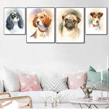 Pintura de tela retrato de cão, poster de parede fácil de pendurar, bonito, pug, beagle, cachorro, estilo moderno, sala de estar, estudo, decoração de casa 2024 - compre barato