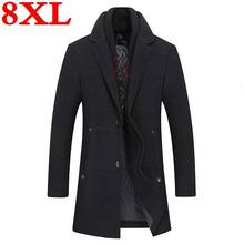 Novo plus size 8xl 7xl casaco de lã casual casacos de lã masculina jaqueta de cashmere inverno homem longo seção único botão casaco 2024 - compre barato