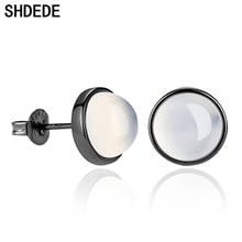 SHDEDE-pendientes de tuerca de piedra blanca para mujer, joyería de plata 925 negra, accesorios de moda de Corea de alta calidad-WH70 2024 - compra barato