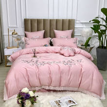 Jogo de cama de luxo, bordado, 600tc, algodão egípcio, lençol, conjunto, roupas de cama, queen/king size, capa de cama, 4 peças 2024 - compre barato