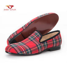 Scotch Plaids Fabric Men Shoes Men Red And Blue Casual Loafers Men Flats Size Us 6-17 Free Shipping 2024 - buy cheap