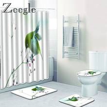 Zeegle conjunto de tapetes para banho estilo chinês, cortina de chuveiro com ganchos, tampa para tapete, banheiro, à prova d'água 2024 - compre barato