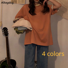 Женская футболка в стиле пэчворк, Минималистичная свободная футболка в корейском ретро-стиле для отдыха, с круглым вырезом, летняя женская универсальная шикарная Мягкая футболка, 4 цвета 2024 - купить недорого