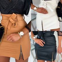 Fashion Sexy High Waist PU Leather Women Elegant Skirts Sashes Zipper Pencil Mini Length Spring Autumn Winter White Black Khaki 2024 - buy cheap