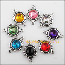 16New Flower Charms Tibetan Silver Color Acrylic Mixed Round Connectors 15x23mm 2024 - buy cheap