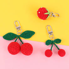 1PC Knitted Simulated Pearl Cherry Keychain Keyring For Women Girl Jewelry Simulated Fruit Car Key Ring Cute Bandbag Keyring 2024 - buy cheap