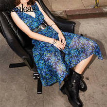 Vestido midi com gola v e estampa floral azul basalas de alça vintage feminino vestidos 2024 - compre barato