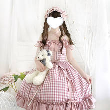 Princess tea party pink sweet lolita dress vintage lace bowknot lattice victorian dress kawaii girl gothic lolita jsk loli cos 2024 - buy cheap