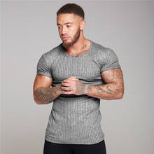 men's T-shirt sports fitness bodybuilding short-sleeved  T-shirt casual slim knit tight-fitting super elastic breathable tops 2024 - buy cheap