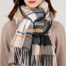 Winter 100% Wool Scarf Women Thicken Warm Shawls and Wraps Ladies Plaid Echarpe Pashmina Lamb Woolen Scarves Cashmere Foulard 2024 - buy cheap