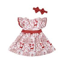 Детское платье для маленьких девочек, Рождественская одежда, праздничные вечерние платья-пачки принцессы без рукавов с бантом и рисунком оленя на свадьбу 2024 - купить недорого