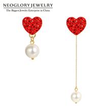 Neoglory Trendy Elegant Red Heart Asymmetric Dangle Earrings For Women 2020 Statement For Wedding Party Birthday Gift For Girl 2024 - buy cheap