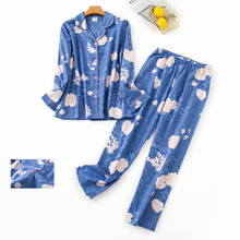 Pijama feminino de inverno 100% algodão, pijama sexual com estampa floral, roupa de festival, camisa de manga comprida, roupa de dormir 2024 - compre barato