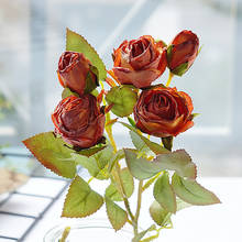 Flores artificiales de rosas pequeñas Vintage de una sola rama, accesorios de fotografía para decoración de boda y Mesa del hogar, 5 cabezas 2024 - compra barato