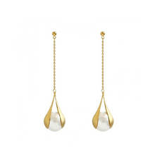 Simple Design Metal Long Tassel Earrings for Women Charming Female Pearl Gold Drop Earrings Korean Jewelry 2024 - buy cheap
