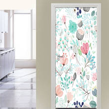 Pegatina de puerta de flores hermosas 3D para sala de estar, papel tapiz autoadhesivo de PVC DIY, calcomanías murales impermeables, póster 2024 - compra barato