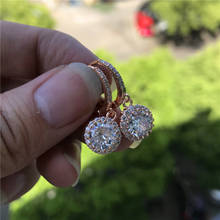 Rose Gold Silver Color Hoop Earrings Luxury Female White Crystal Stone Earrings For Women Charming Round Zircon Wedding Earrings 2024 - buy cheap