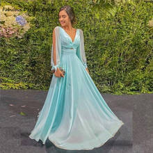 Женское шифоновое платье подружки невесты, длинное платье-трапеция с V-образным вырезом и длинными рукавами, элегантное платье большого размера для свадебной вечеринки, 2021 2024 - купить недорого