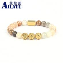 Ailatu New Gold Beads Natural Sunstone & Crazy Onyx Stone Energy Logo Bracelets Pulseira Masculina Jewelry For Men 2024 - buy cheap