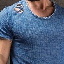 Camiseta de manga corta para hombre, Camisa de algodón con agujeros, jersey de talla grande, Color sólido, Verano 2024 - compra barato