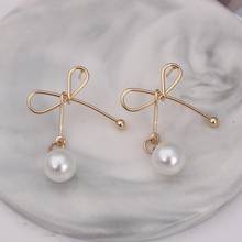 Metal Pearls Statement Drop Dangle Earrings for Women Wedding Korean Vintage Geometric Butterfly Bow Knot Earrings Brincos 2020 2024 - buy cheap