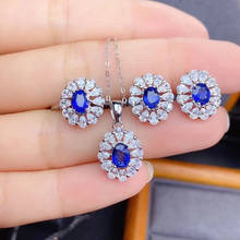 925 Sterling Silver Jewelry Set SAPPHIRE Ring Pendant Necklaces Stud Earrings for Women Wedding Engagement Party Jewelry Sets 2024 - buy cheap