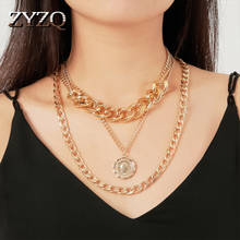 Zyzq euro estilo hyperbole colar para mulheres grosso metal corrente acessórios legal personalidade em camadas colar com pingente de moeda 2024 - compre barato
